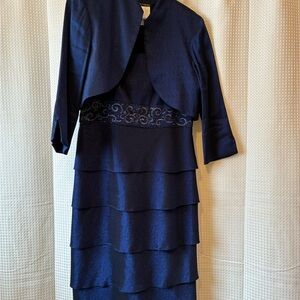 Chic Navy Blue Layered Dress with Jacket